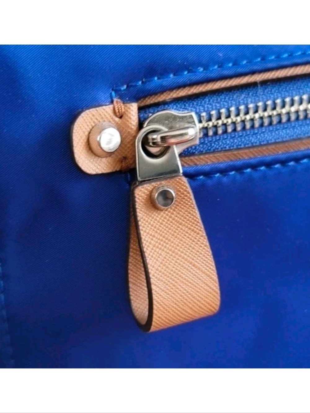 Michael Kors Kelsey Medium Tote Blue Tan Nylon Leather Bag - Picture 5 of 16